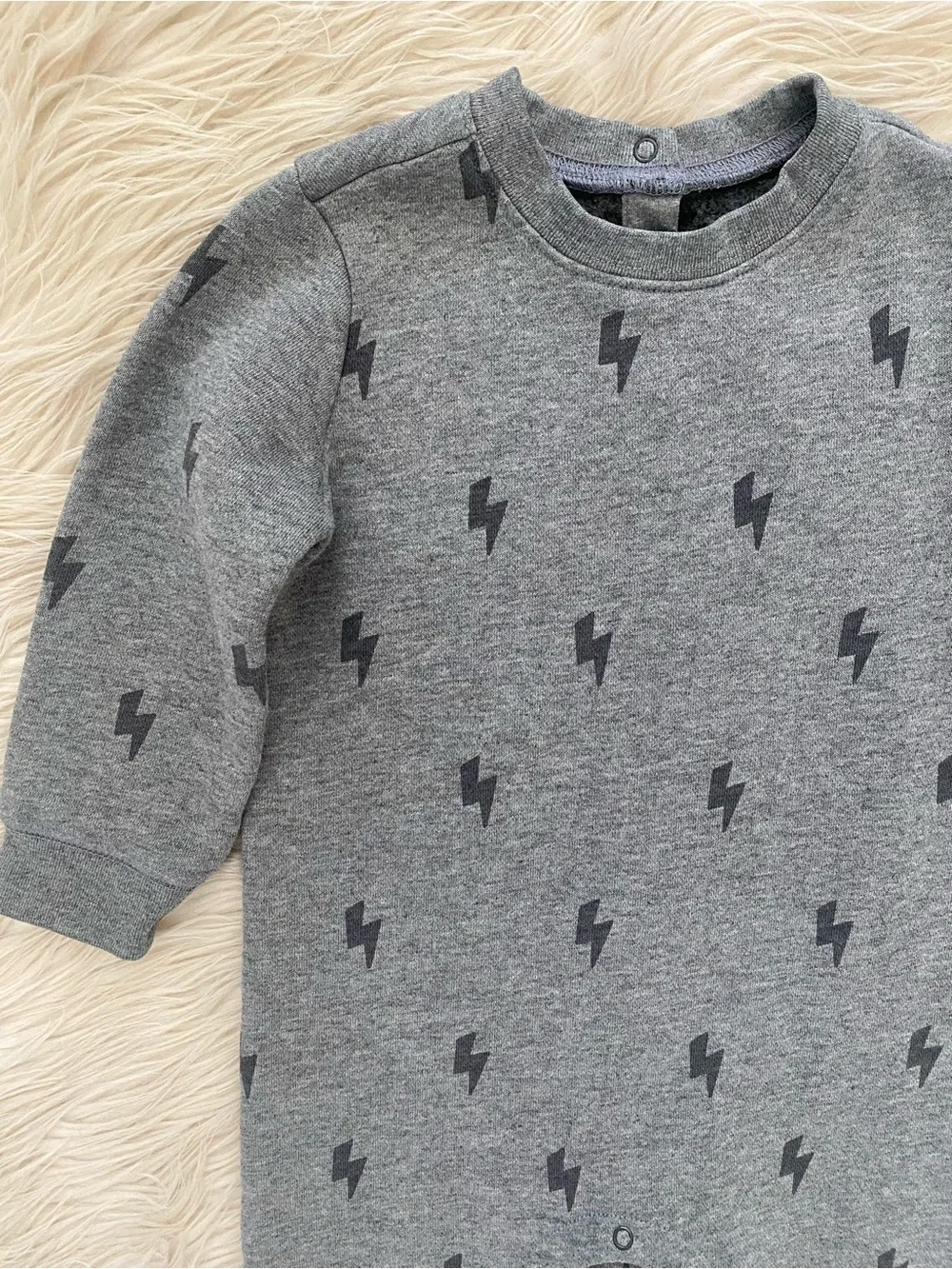 Primary Baby Cozy Fleece Sweatshirt Romper Gray Mini Bolts One Piece 18-24 Month